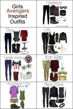 Avengers Outfits Ideas, Outfits Inspired By Marvel, Superhero Inspired Outfits, Avengers Inspired Outfits, Avengers Clothes, Marvel Outfits, Marvel Halloween Costumes, Marvel Inspired Outfits, Marvel Fashion