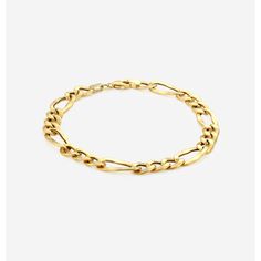 Plain Gold Figaro Link Bracelet 14K Yellow Gold Elegant 14k Gold Cuban Link Bracelet, Luxury Yellow Gold Plated Bracelets, Luxury Gold Chain Bracelets For Formal Occasions, Formal Gold-tone 14k Gold Chain Bracelet, Luxury Sterling Silver Bangle In Yellow Gold, Formal Yellow Gold Chain Bracelet, Tarnish Resistant, Gold Figaro Chain Link Bracelets, Gold Link Bracelets With Figaro Chain, Luxury Gold Chain Bangle Bracelet