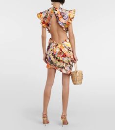 Zimmermann - Wonderland linen and silk minidress | Mytheresa Cocktail Parties, Together We Can, Cinched Waist, Print Shop, Cocktail Party, Side Zipper, Care Instructions, The Dress, Round Neck