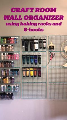 craft room wall organizer using hanging racks and s - hooks