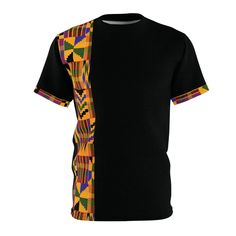 Celebrate roots of African culture with this front and back kente printed t-shirt -- with bonus sleeve print! This shirt was created to be a versatile and stylish companion  -- great for sleek casual dress or polished business fashion. With its uniquely textured, thick, microfiber-knit fabric, this t-shirt bears a premium, soft feel that remains lightweight and highly breathable - the perfect combo for a hot day or layering. .: Wrinkle-free 100% Polyester .: Regular fit .: Tagless .: Runs true t African Print Shirt, Suit Groom, African Suit, Black Heritage, Latest African Men Fashion, African Dashiki, Wedding Suits Groom, African Shirts, African Men Fashion