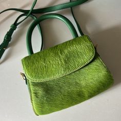 By Far Green Calf Hair Crossbody Off Shoulder Bag, Button Closure Adjustable Strap One Handle In. Excellent Never Worn Condition. Only Bag Green Satchel Shoulder Bag With Snap Closure, Green Crossbody Shoulder Bag With Snap Closure, Green Rectangular Bag With Snap Closure, Chic Green Flap Bag, Green Rectangular Shoulder Bag With Snap Closure, Calf Hair, Crossbody Bag, Off Shoulder, Adjustable Straps