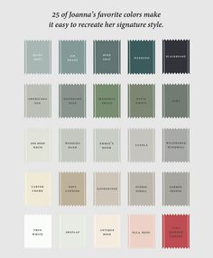 the color scheme for an interior paint swatch with different shades and colors on it