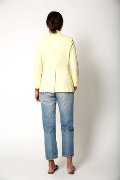 "Wear this bright yellow blazer this season over your favorite bottoms. Estimate Size: S Wool Blend Brand: Koret of California Length: 25\" Bust: 33\" Waist: 31\" Shoulder: 14\"" Yellow Fitted Blazer For Work, Casual Yellow Blazer For Work, Chic Yellow Single Breasted Outerwear, Chic Yellow Single-breasted Outerwear, Yellow Spring Office Blazer, Fitted Blazer For Spring Workwear, Fitted Yellow Outerwear For Office, Chic Yellow Blazer For Fall, Chic Yellow Fall Blazer