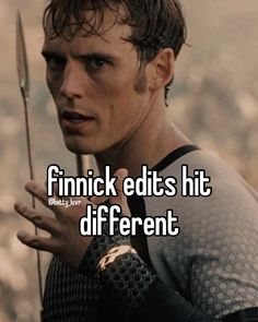 a man holding a knife in his hand with the words finnick edits hit different