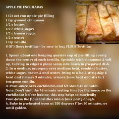 the recipe for apple pie enchiladas is shown in an image above it's description