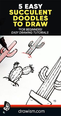 Click here for How to Draw 5 Succulent Doodles Easy in this simple drawing tutorial. Nature Doodles, Drawing Ideas Easy Doodles. Simple Drawing Tutorial, Drawing Ideas Easy Doodles, Creative Arts Therapy