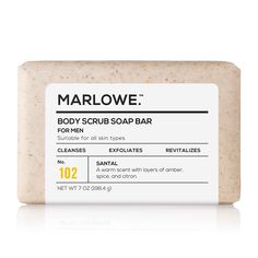 PRICES MAY VARY. Scrub It Away: MARLOWE. deep cleansing bar soap for men uses apricot seed powder and ground pumice to buff away dryness for smooth, clean skin. This mens soap body wash bar gently lifts away dirt and rough skin without stripping natural moisture with the support of Shea Butter and Olive oil to aid in moisturization WARM MASCULINE SCENT: Our Santal exfoliating soap bar is lightly scented with warm layers of amber, spice and citron. Experience the new warm, smooth scent of your fa Scrub Soap Bars, Apricot Seeds, Mens Soap, Exfoliating Soap, Moisturizing Body Lotion, Exfoliating Scrub, Body Exfoliator, Green Tea Extract, Body Soap