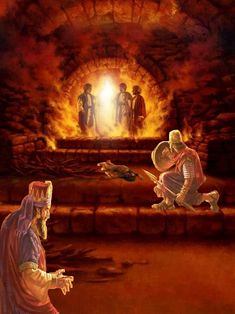 an image of jesus and the three wise men in front of a fire pit with light coming from it