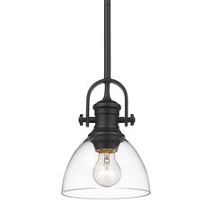 an image of a light fixture with glass shade on the bottom and one light bulb hanging from