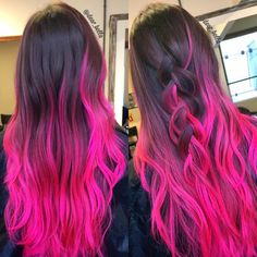 Hot Pink Balayage Brunette, Pink Balyage Long Hair Brunettes, Blorange Hair, Balyage Long Hair, Black Balayage, Witchy Hair, Girl Hair Drawing, Pink And Black Hair, Gorgeous Images