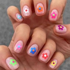 Cute Simple Nails, Cute Summer Nails, Vacation Nails, Nails For Kids, Rainbow Nails, Short Nail Designs, Manicure Y Pedicure, Funky Nails, Short Acrylic Nails