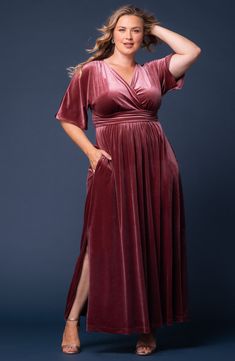 Shine through party season in this elegant surplice V-neck gown made from rich velvet. 58" length (size 2X) Surplice V-neck Elbow-length sleeves 95% polyester, 5% spandex Machine wash, dry flat Made in the USA of imported fabric Jumpsuit And Cardigan, Velvet Evening Gown, Chic Cardigan, Velvet Gown, Evening Gown Dresses, Wedding Dresses For Sale, Wedding Guests, Floor Length Dresses, Jumpsuit Fashion