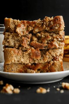 three slices of banana nut bread on a plate