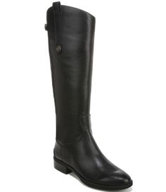 From Sam Edelman&#x2C; the Penny Tall Leather Riding Boots feature:Leather upper Zip closure Fabric liningRubber outsoleapprox. 13" boot shaft heightapprox. 14" standard shaft circumferenceApprox. 16" wide shaft circumferenceApprox. 1.25" heel height Imported. Classic Waterproof Boots With Round Toe For Riding, Leather Waterproof Boots For Riding, Wide Calf Riding Boots, Black Riding Boots, Leather Riding Boots, Wide Calf, Dillard's, Contemporary Fashion, Boot Shoes Women