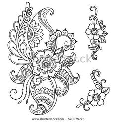 an abstract floral design in black and white, with flowers on the left hand side