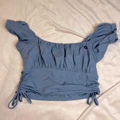 Never Worn, Nwt Hollister Top. So Cute For Summer And Comfy! Casual Light Blue Ruched Top, Casual Blue Top With Drawstring, Blue Cotton Drawstring Tops, Fitted Blue Top With Drawstring, Casual Blue Ruched Top, Ruched Top, Hollister Tops, Hollister, Fitness Inspo