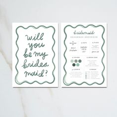 two cards with the words will you be my bridesmaid? and what do they mean