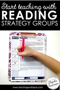 a hand holding a clipboard with the words start teaching with reading strategy groups