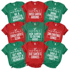 PRICES MAY VARY. Click on the "Customize Now" button to select YOUR OPTIONAL T-SHIRT. Fun & Festive Family Christmas Shirts – Celebrate the holidays with these matching family shirts, featuring the playful "Most Likely To..." theme. Perfect for adding a touch of humor and holiday spirit to your family gatherings.  NEW FAVORITE T-SHIRT: We have our tees manufactured to be the best super soft high-quality t-shirts. Our vintage lightweight tees are made from 100% cotton to get that comfortable fit Leavenworth Christmas, Most Likely To Christmas Shirts, Htv Ideas, Cricket Projects, Cricket Ideas, Maker Space, Matching Family Shirts, Matching Christmas Shirts, T Shirts Funny