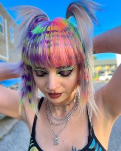 Split Hair Color, Blonde Scene Hair, Kawaii Hair, Rave Girls, Couture Hairstyles