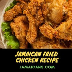 jamaican fried chicken recipe on a plate with lettuce