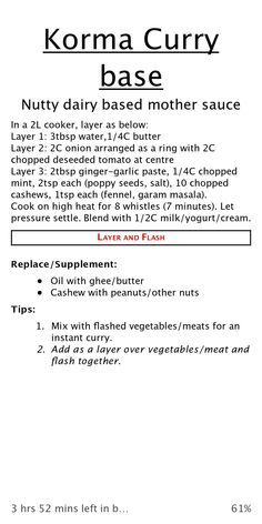 the instructions for how to use korma curry base