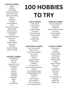 the ten hobbies to try list is shown in black and white, with words above it