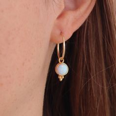 White 14k Gold Filled Hoop Earrings, Small Hoop Opal Earrings For Gift, White Dainty Gold-plated Hoop Earrings, White Gold Plated Dainty Hoop Earrings, Opal Hoop Earrings As A Gift, White Hoop Huggie Earrings, Gold Hoop Opal Jewelry, Gold Opal Small Hoop Jewelry, Gold Opal Hoop Jewelry