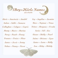 a white poster with the names of two girls and a butterfly on it's back