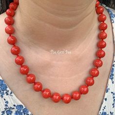 Thank you for coming in! Beautiful Mediterranean Sardinia Coral with stunning red color and lovely round shape and extremely rare even size! Such a necklace would be advertised as 13mm in the trade but we want to be as accurate as possible. Hand polished and drilled in Italy! The color is directly from the ocean, not dyed! 100% natural beauty! 21 inch strand, 34 beads temporarily strung with a silver clasp! Manufactured in Italy! Appr 103 grams. You'll get the strand you see! Photos were taken both indoors and outdoors to show the shades of red under different lighting! SIZE: Appr. 12.3mm-13.2mm COLOR: Red GRADE: AAA Formal Single Strand Red Coral Necklace, Red 8mm Bead Necklace, Elegant Red Coral Round Bead Necklace, Elegant Red Coral Round Bead Necklaces, Red Necklaces With 8mm Beads For Jewelry Making, Formal Round Necklace With Polished Beads, Formal Round Polished Beads Necklace, Red Coral Jewelry With 8mm Beads, Red Coral Single Strand Round Necklace