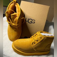 Brand New Never Worn, Ugg Boots, Amber Color, Size 3y Yellow Casual Winter Sneakers, Casual Yellow Winter Sneakers, Casual Yellow Boots, Casual Yellow High-top Boots, Casual Yellow Winter Boots, Yellow Lace-up Casual Boots, Gold Ugg Boots, Tall Ugg Boots Leather, Dark Brown Ugg Boots