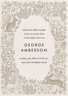 an ornate frame is featured in the center of this wedding card, which features deers and