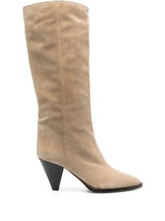 Elegant Beige Knee-high Boots For Work, Chic Beige Heeled Boots With Suede Lining, Elegant Beige Suede Heeled Boots, Elegant Beige Heeled Boots For Work, Beige Calf Leather Heeled Boots With Almond Toe, Beige Calf Leather Boots With Sculpted Heel, Elegant Beige Boots With Suede Lining, Formal Beige Calf Leather Heeled Boots, Beige Heeled Boots With Sculpted Heel For Work