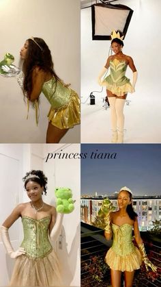 four different pictures of women dressed in costumes