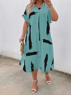 Lasaky - Long Skirted Short Sleeve Floral Loose Fit Dress Pyjama Satin, Sukienki Plus Size, Loose Dresses, Womens Long Dresses, Gown Styles, Loose Fitting Dresses, V Neck Midi Dress, Racerback Dress, Nikko