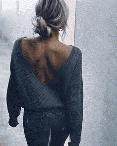 Low Neck Sweaters, Low Back Sweaters, Drop Back Sweaters, Backless Sweater Open Backs, Blue Ribbed Cropped Sweater For Fall, Fall Blue Ribbed Cropped Sweater, Blue Soft Knit Top For Fall, Stretch Blue Knit Top For Winter, Trendy Blue V-neck Sweater For Fall