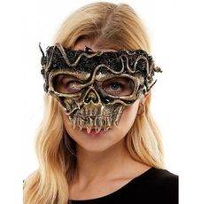 This deluxe plastic Skull Voodoo Half Mask provides the perfect addition to your scary costumes, devils and demons, Voodoo, steampunk, Victorian and more for Halloween, cosplay or parties. Its authentic style adds the ideal finishing touch. Spot clean. One size fits most adults and teens. Other costumes and accessories are sold separately on our page - subject to availability. One size fits most teens and adults - straps on the back are elastic. Gothic Mask Costume Accessories For Fantasy Events, Gothic Mask For Fantasy Events, Gothic Masks And Prosthetics For Halloween Cosplay, Horror Halloween Masks And Prosthetics For Masquerade, Halloween Horror Masks And Prosthetics For Masquerade, Horror Halloween Masquerade Masks And Prosthetics, Halloween Horror Masquerade Masks And Prosthetics, Gothic Masquerade Mask For Halloween Theater, Steampunk Costumes For Halloween Costume Party