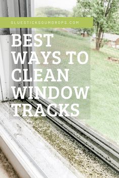 the words best ways to clean window tracks are in front of an open window with grass growing on it