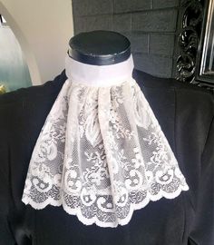 Ivory White Lace Jabot Approx. Measurements: Length 8 Inches. Will Fit Neck Size Between 13 to 19 Inches With Velcro Neck Fastening Many Other Colours And Fabrics Available We Design & Make All Of Our Items In House and are more than happy to help with custom or bulk orders Steampunk - Wedding ~ Victorian ~ Burlesque ~ Larp ~ Panto ~ Fancy Dress * Free P & P (UK only) * Fitted White Costume Accessories For Party, White Victorian Dress With Lace Collar For Spring, Vintage White Lace For Party, Victorian Fitted Wedding Lace, White Gothic Costume Accessories, Fitted White Victorian Lace, Victorian Lace Dress With Lace Collar, White Victorian Dress With Lace Collar, White Victorian Overbust Corset