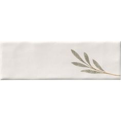 a white ceramic tile with an olive branch on it