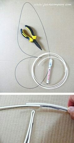 two pictures showing how to use scissors and wires