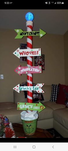 a christmas tree made out of directional signs