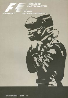 an advertisement for the new formula team, featuring a man in a racing suit and helmet