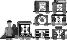 a black and white drawing of a toy train