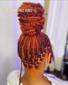 Dyed Locs, Colored Dreads, Short Locs, Hd Lace Wigs, Top Knot Bun, Knot Bun, Beautiful Dreadlocks, Short Locs Hairstyles, Ginger Hair Color