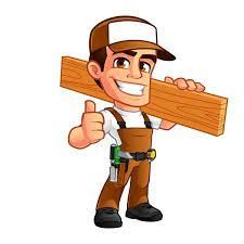 a cartoon man holding a large wooden plank