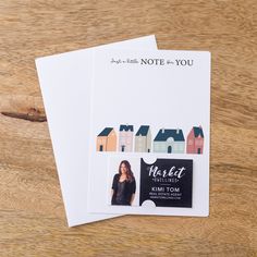 two personalized note cards on top of each other