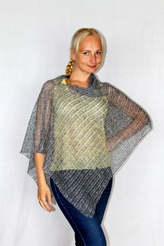 The poncho is very elegant and is suited to complement different outfits, it is also suitable for weddings or other formal events in your life. It's the simplest way to add some colour and freshness to your wardrobe and stylize your everyday garments. Knitted 100% linen ponchos. The poncho is available in one size. All the items are knitted on hand knitting machines after patterns and the scissors are not used. After that they are washed and finishing is done by ironing. Taking care of the produ Oversized Black Summer Poncho, Chic Summer Poncho In Cape Style, Chic Summer Cape Poncho, Elegant One Size Summer Poncho, Elegant One-size Summer Poncho, Knitting Machines, Knit Poncho, Ladies Poncho, Beach Boho