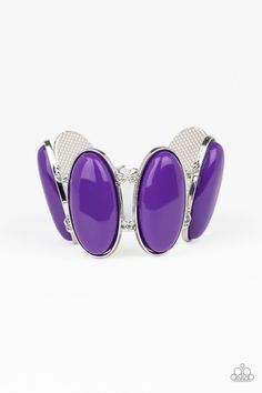 Dotted with oblong purple beaded centers, vibrant silver frames link around the wrist for a powerful pop of color. Features an adjustable clasp closure.

Sold as one individual bracelet. Clean Fashion, Power Pop, Purple Beaded, Purple Bracelet, Clasp Bracelet, Silver Frames, Jewelry Images, Paparazzi Accessories, Bracelet Clasps